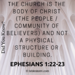 Did You Know? The church is the body of Christ (the people/community of believers) and not a physical structure/building. Ephesians 1:22-23